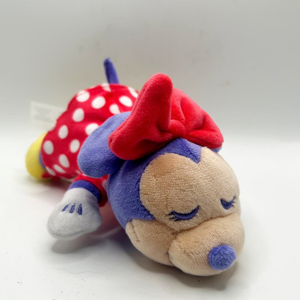 Disney Sleeping Minnie Mouse Cuddleez Red Polka Dotted Dress 7” Purple Plush